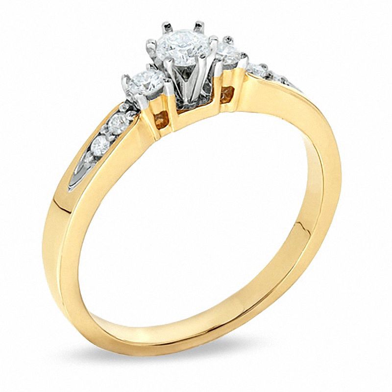Main Image 2 of 1/3 CT. T.W. Diamond Three Stone Promise Ring in 10K Gold - Size 7