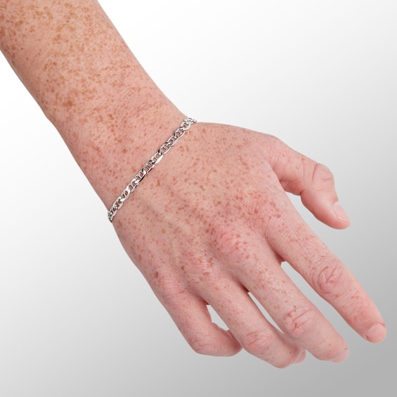 Made in Italy 120 Gauge Flat Mariner Link Chain Bracelet in Solid Sterling Silver - 8"