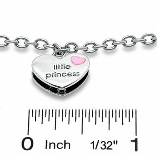 Child's Sterling Silver Little Princess with Pink Enamel Heart Charm Bracelet - 5.5"