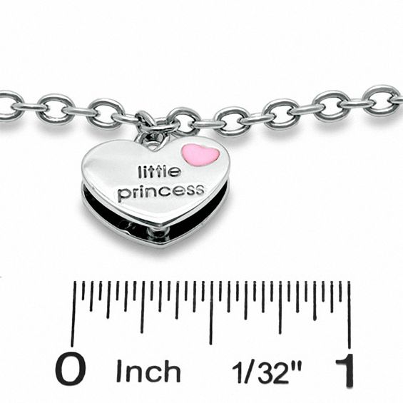 Child's Sterling Silver Little Princess with Pink Enamel Heart Charm Bracelet - 5.5"