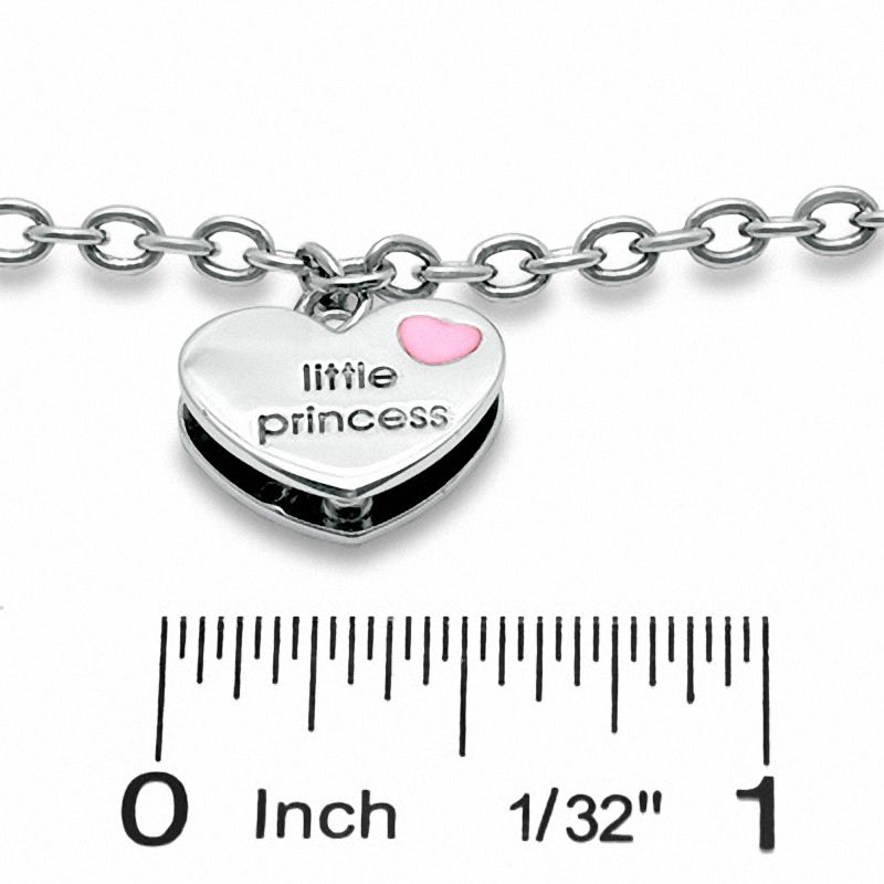 Child's Sterling Silver Little Princess with Pink Enamel Heart Charm Bracelet - 5.5"
