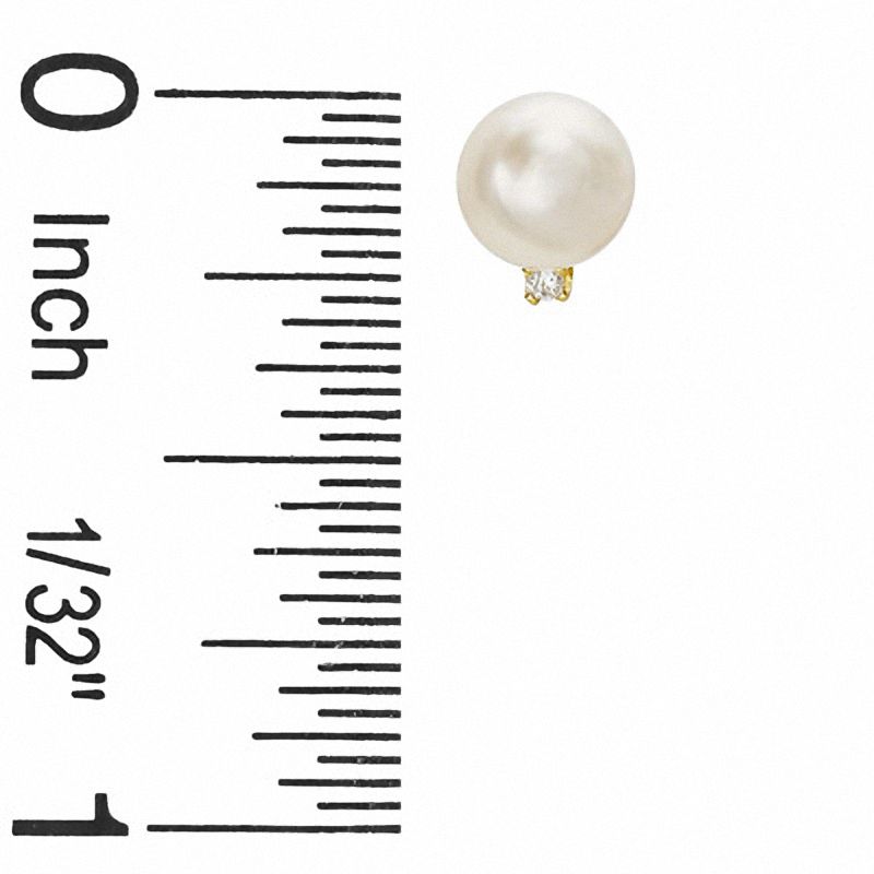 Main Image 2 of Cultured Akoya Pearl and Diamond Accent Stud Earrings in 10K Gold