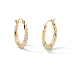 Hoop Earrings with Diamond-Cut Stars in 10K Two-Tone Gold