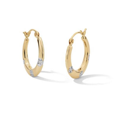 Hoop Earrings with Diamond-Cut Stars in 10K Two-Tone Gold