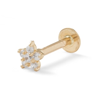 14K Solid Gold CZ Flower Stud