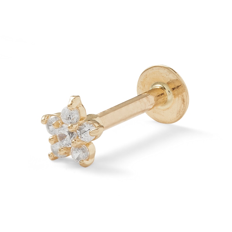 Main Image 1 of 14K Solid Gold CZ Flower Stud - 16G