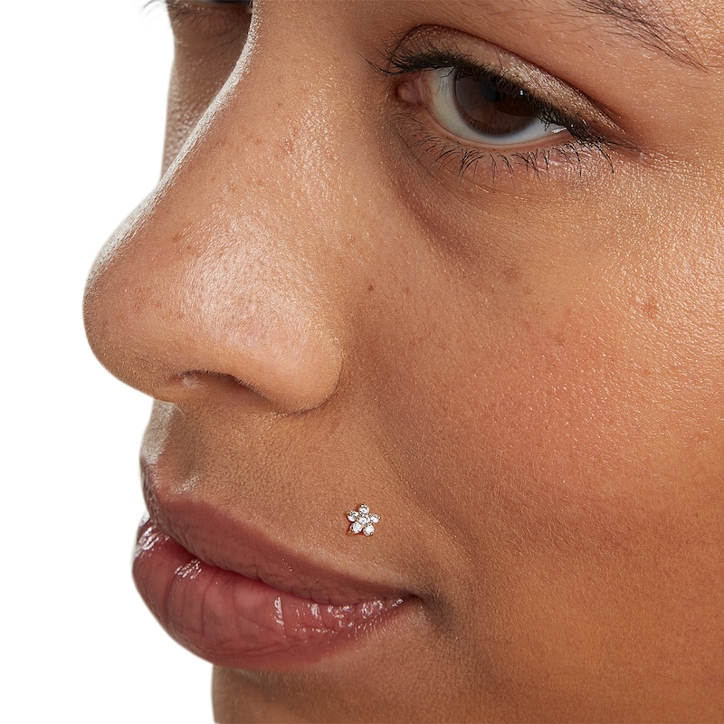 Main Image 2 of 14K Solid Gold CZ Flower Stud - 16G