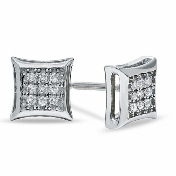 Diamond Accent Curved Frame Earrings in Sterling Silver