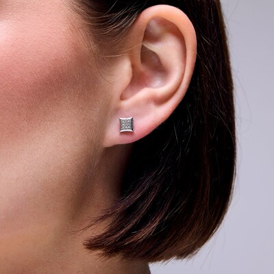 Diamond Accent Curved Frame Earrings in Sterling Silver