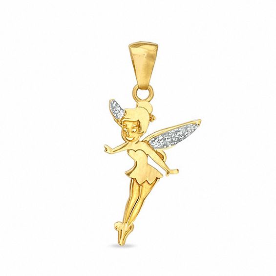 Child's Tinkerbell With Glitter Enamel Wings Charm in 10K Gold