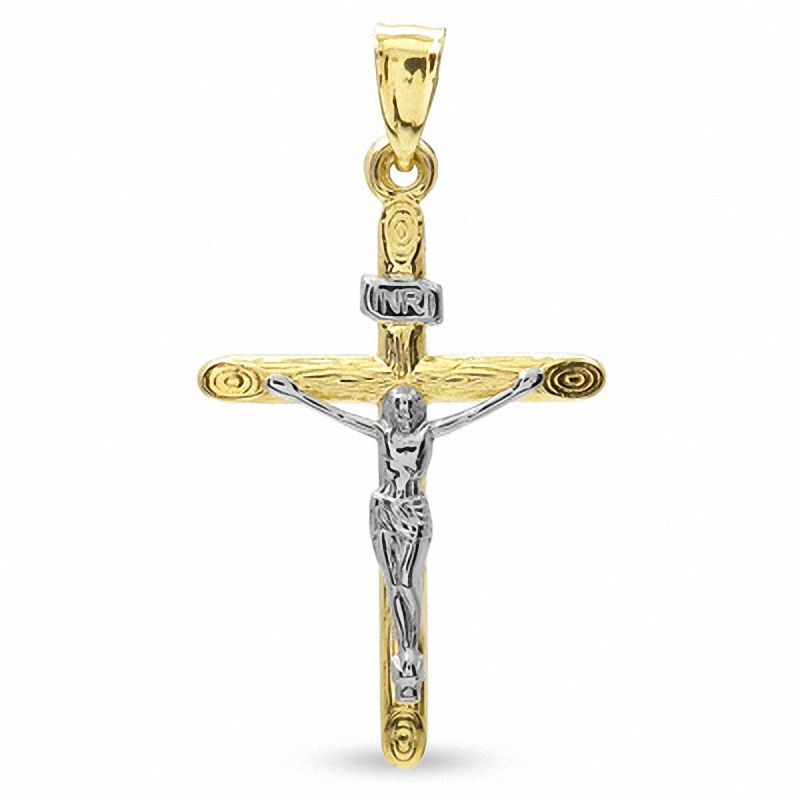 Main Image 1 of Wood Grain Crucifix Charm in 10K Two-Tone Gold
