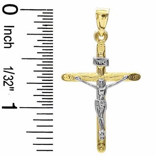 Wood Grain Crucifix Charm in 10K Two-Tone Gold