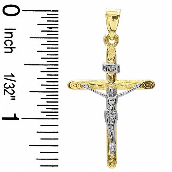 Wood Grain Crucifix Charm in 10K Two-Tone Gold