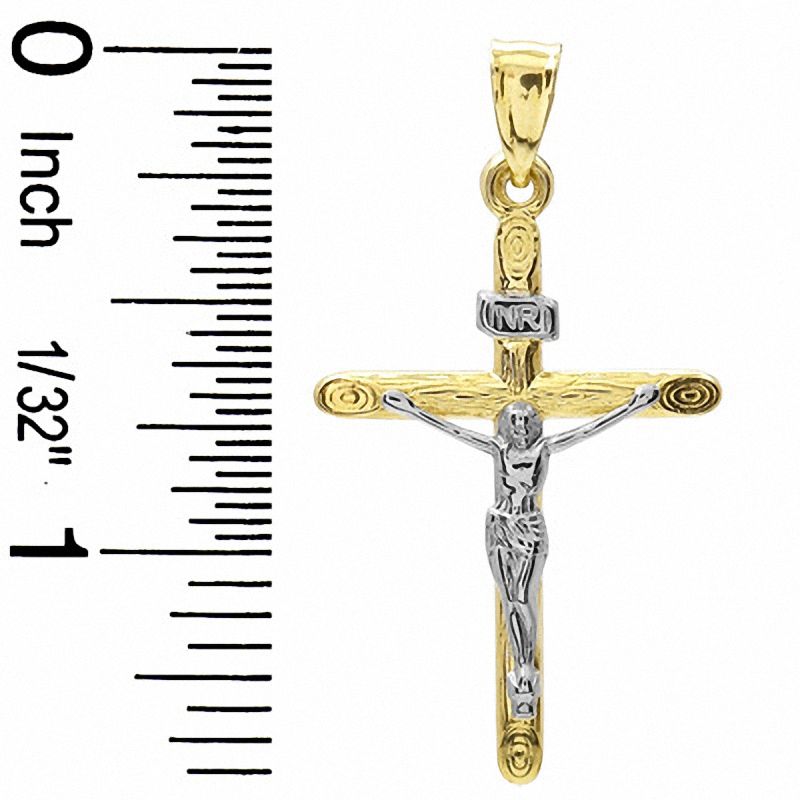 Main Image 2 of Wood Grain Crucifix Charm in 10K Two-Tone Gold
