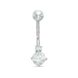 10K Semi-Solid White Gold CZ Belly Button Ring - 14G 3/8&quot;