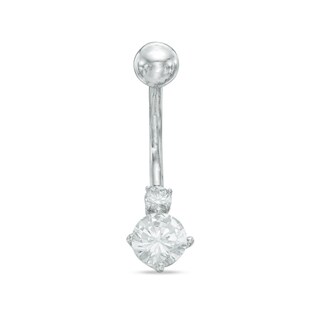 10K Semi-Solid Gold CZ Belly Button Ring