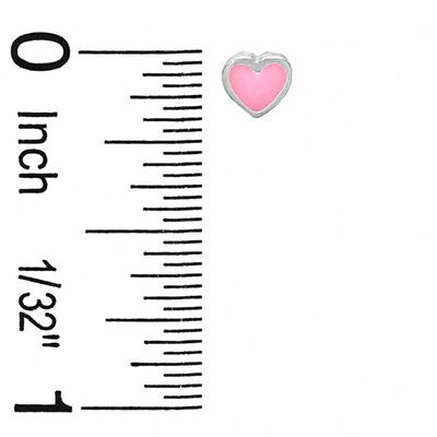 Child's Pink Enamel Heart Stud Earrings in Sterling Silver