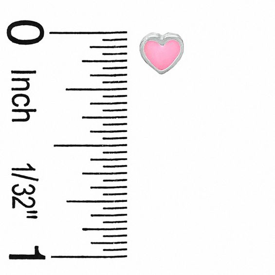 Child's Pink Enamel Heart Stud Earrings in Sterling Silver