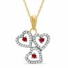 Thumbnail Image 1 of Lab-Created Ruby Triple Heart Pendant in 10K Gold with Diamond Accents