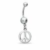 014 Gauge Peace Sign Belly Button Ring in Stainless Steel