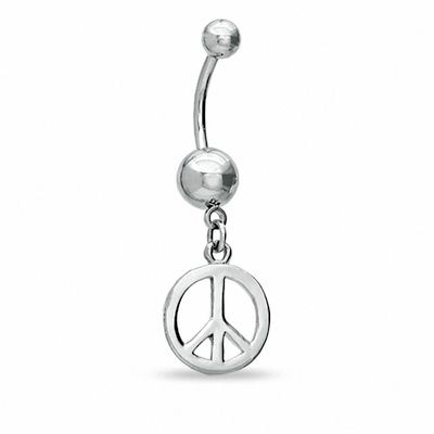 014 Gauge Peace Sign Belly Button Ring in Stainless Steel