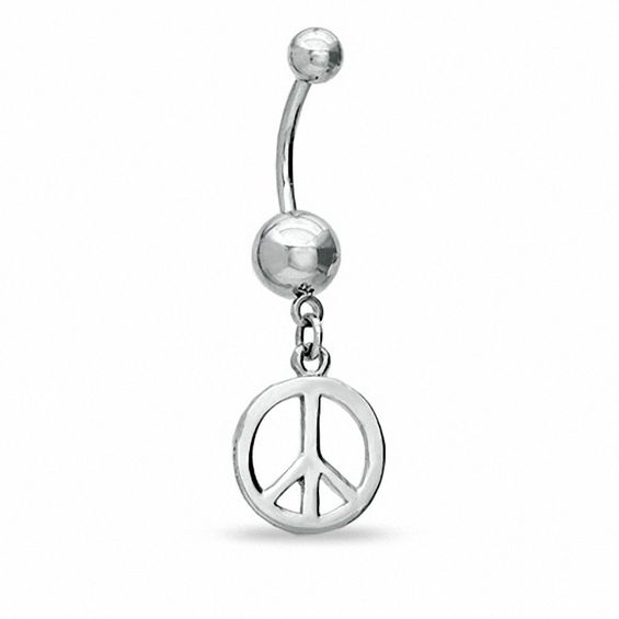 014 Gauge Peace Sign Belly Button Ring in Stainless Steel