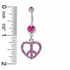 Thumbnail Image 2 of 014 Gauge Heart-Shaped Peace Sign Belly Button Ring with Pink Cubic Zirconia in Stainless Steel