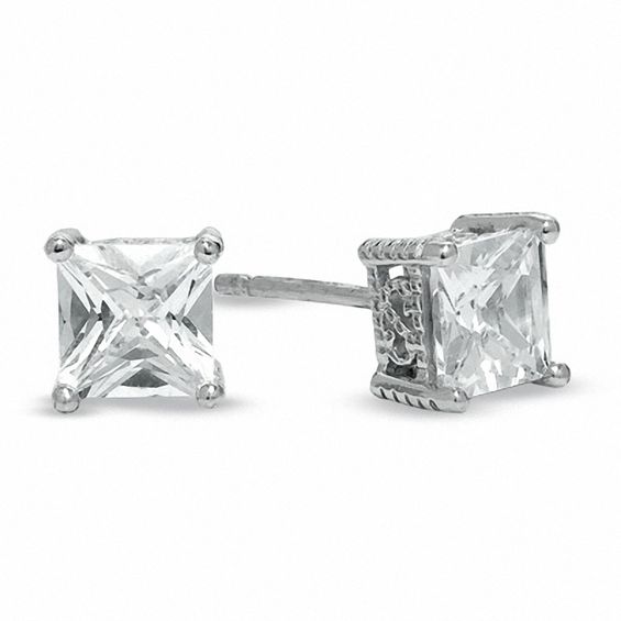 6.0mm Princess-Cut Cubic Zirconia Fancy Stud Earrings in Sterling Silver