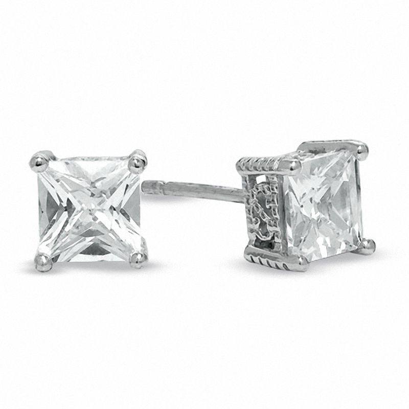 Main Image 1 of 6.0mm Princess-Cut Cubic Zirconia Fancy Stud Earrings in Sterling Silver