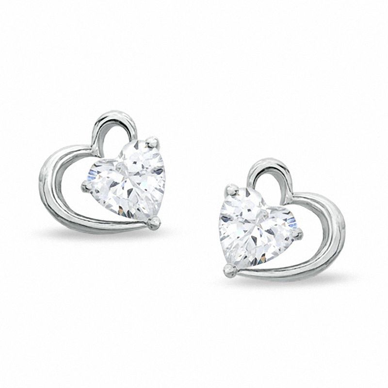 6mm Heart-Shaped Cubic Zirconia Open Heart Stud Earrings in Sterling Silver