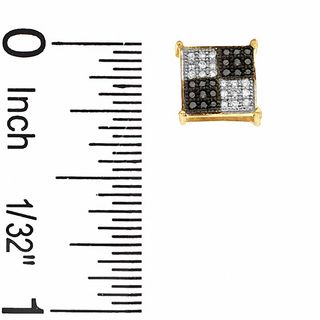 1/5 CT. T.W. Enhanced Black and White Diamond Checker Earrings in 10K Gold