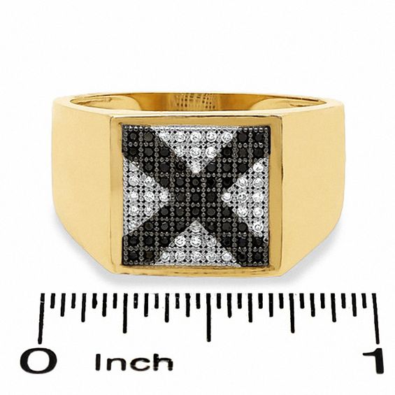 1/3 CT. T.W. Enhanced Black and White Diamond X Band in 10K Gold - Size 10.5