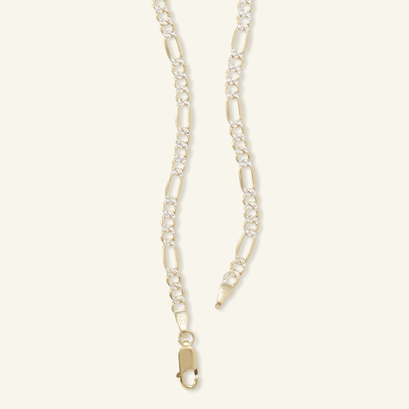 Made in Italy 080 Gauge Pavé Figaro Chain Necklace in 10K Gold Bonded Sterling Silver - 18"