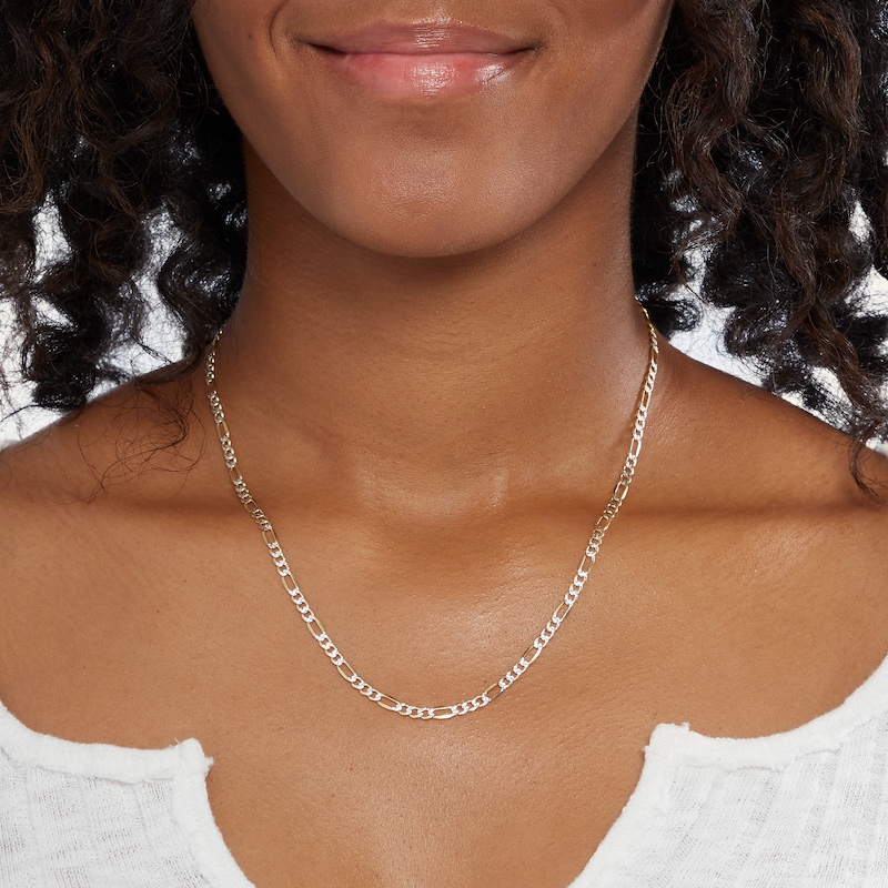 Main Image 3 of 10K Gold Bonded Pavé Figaro Chain Made in Italy - 18"