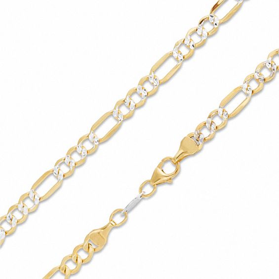 100 Gauge Pavé Figaro Chain Necklace in 10K Solid Gold Bonded Sterling Silver - 20"