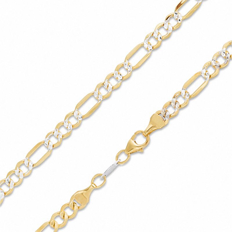 100 Gauge Pavé Figaro Chain Necklace in 10K Solid Gold Bonded Sterling Silver - 20"