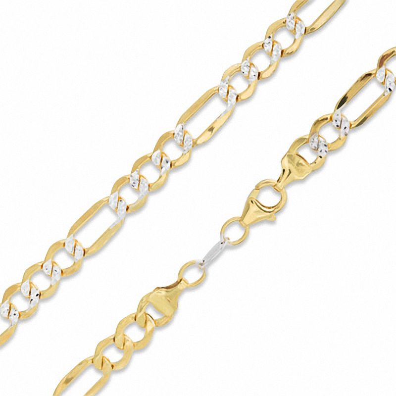 Main Image 1 of 10K Gold Bonded Sterling Silver 6.3mm Pavé Figaro Chain Necklace - 22"