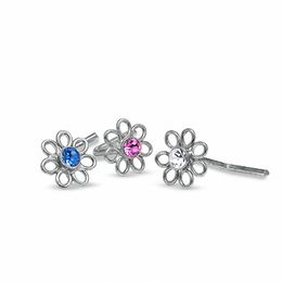 Flower Nose Stud Set with Multi-Colored Crystals in Sterling Silver