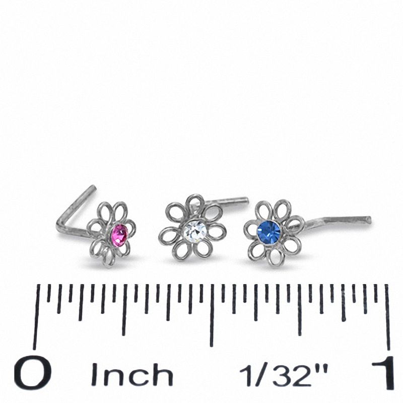 Flower Nose Stud Set with Multi-Colored Crystals in Sterling Silver