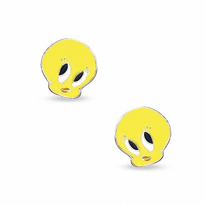 Child's Enamel Tweety Bird Stud Earrings in Sterling Silver