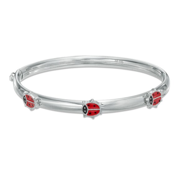 Child's Red Enamel Ladybug Bangle in Sterling Silver - 5.5"