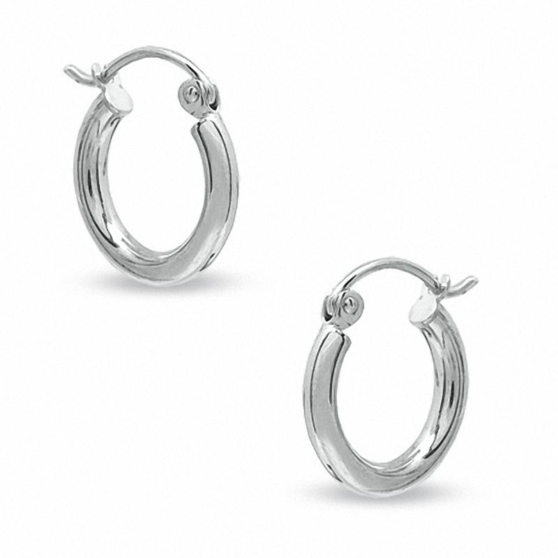 10K White Gold 13mm Polished Tube Hoop Earrings