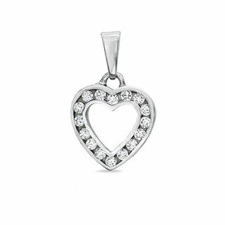 Medium Cubic Zirconia Heart Charm in 10K White Gold