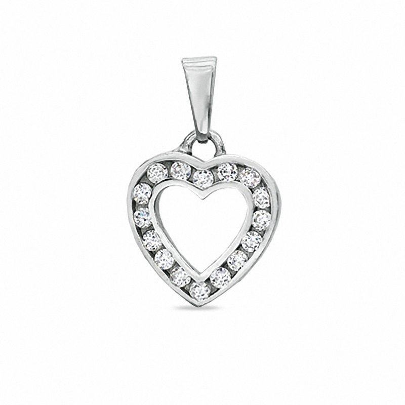 Medium Cubic Zirconia Heart Charm in 10K White Gold
