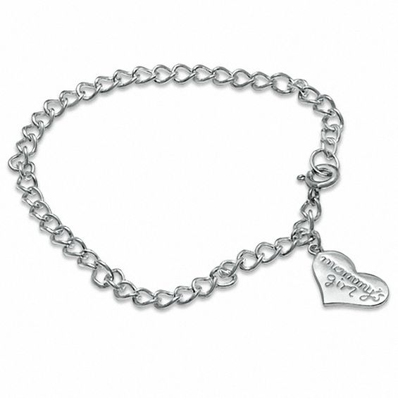 Child's Mommy's Girl Heart Charm Bracelet in Sterling Silver - 6.5"