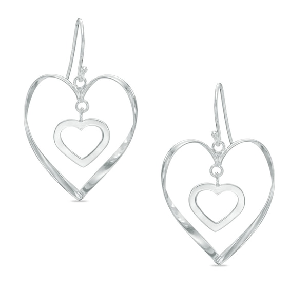 Abstract Open Heart Drop Earrings in Sterling Silver