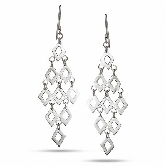 Sterling Silver Diamond Shape Chandelier Earrings