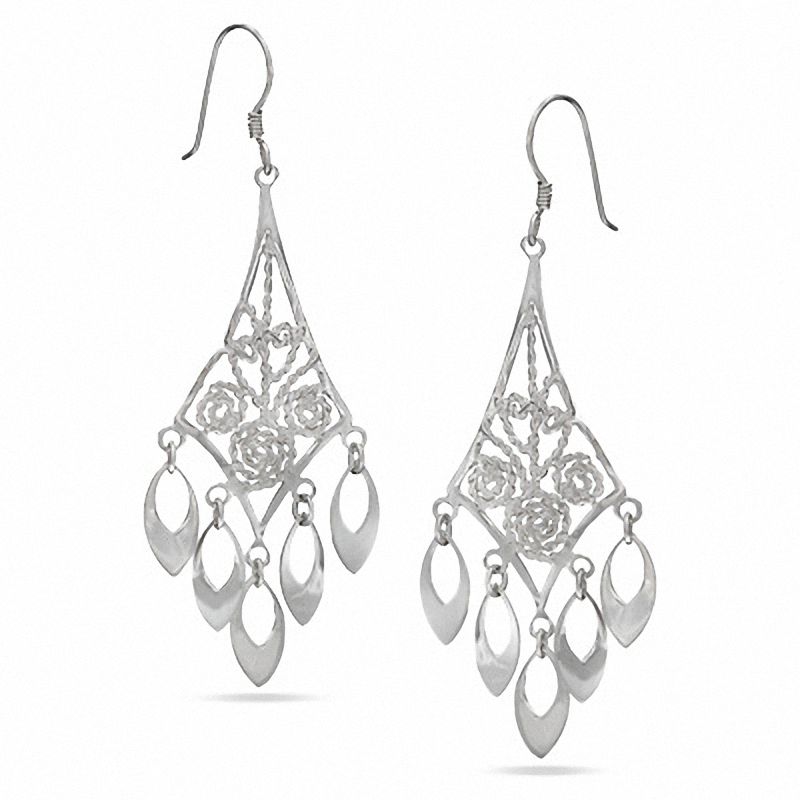 Main Image 1 of Sterling Silver Chandelier with Pear-Drop Earrings
