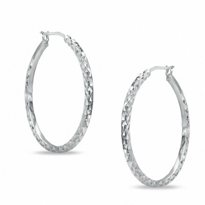 Sterling Silver 40mm Diamond-Cut Hoop Earrings