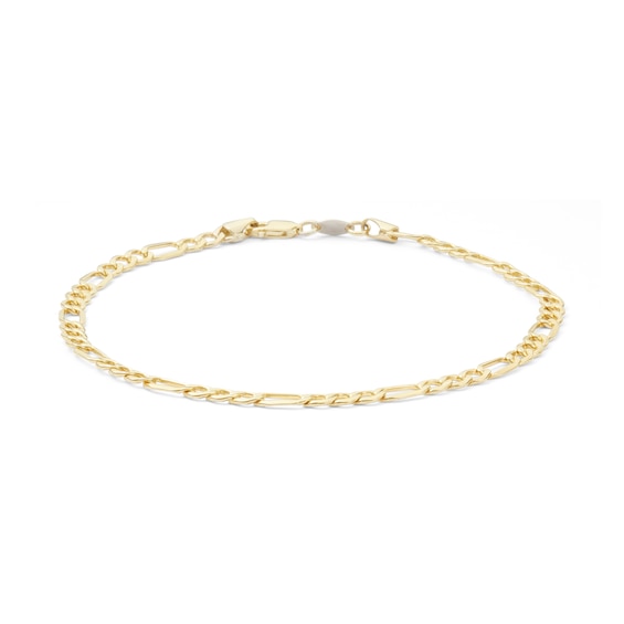 100 Gauge Pavé Figaro Chain Anklet in 10K Gold Bonded Sterling Silver -10"